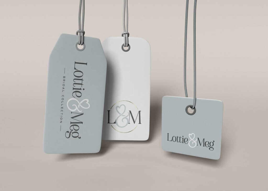 logo design and swing tags for a designer wedding dress label