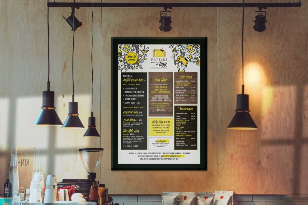 street food restaurant branding, menu and signage